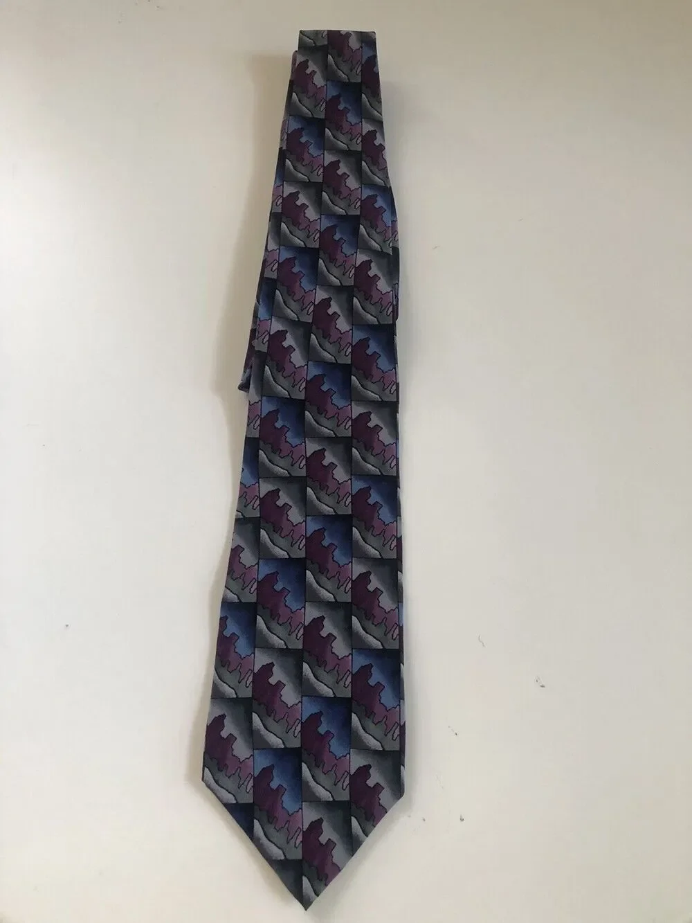 J. GARCIA Men's Tie 100% Silk Made In USA Colorful Purple Blue Grey